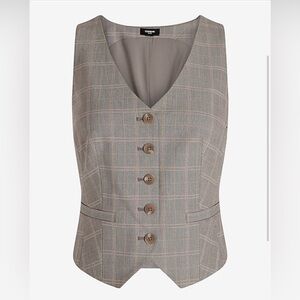NWT Editor Plaid Button Front Blazer Vest